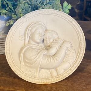 Italian Ceramic Relief Plate of Madonna w/ Child